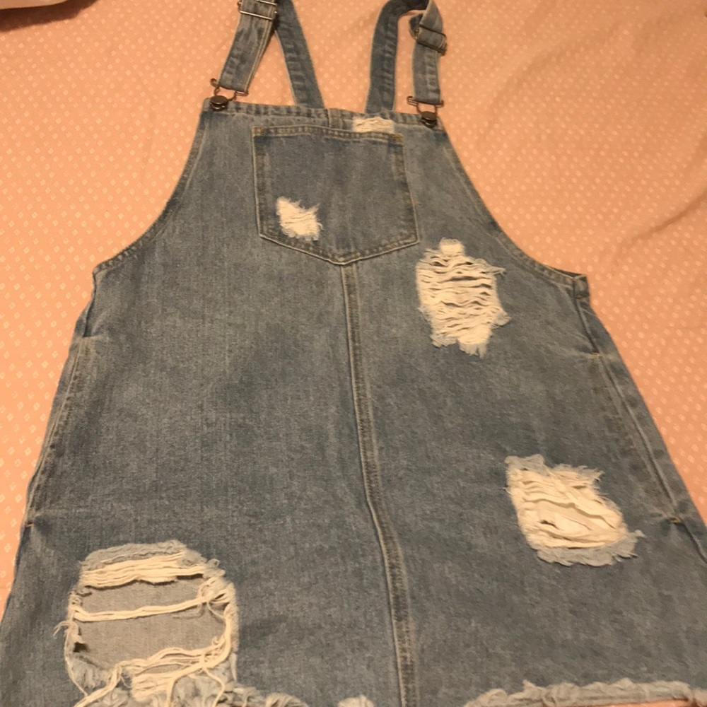 Distressed overall dress